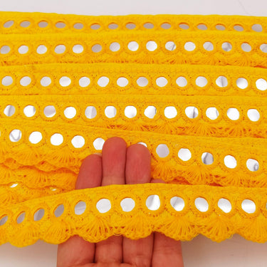 Yellow Fringe Trim With Mirrors, Boho, Bohemian Trim, Mirrored Trim, Decorative Trim, Trim By 3 Yards, Trim By 9 Yards